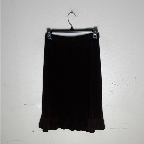 Dynamite Brown Midi Skirt with Ruffle Hem Size Medium - Picture 1 of 5